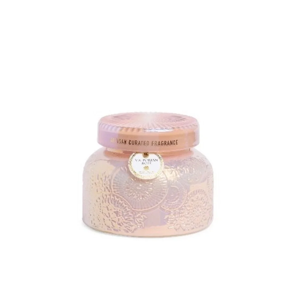 Victorian Rose Scented Candle Iridescent Pink Glass